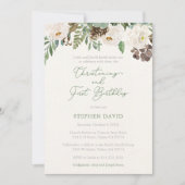 冬の葉の男の子《キリスト教》洗礼式や命名式1st誕生日パーティー 招待状 (正面)