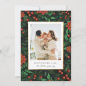 冬の葉の緑のメリークリスマスフォト シーズンカード (正面)
