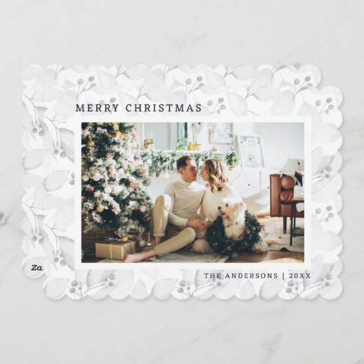 冬の葉の青い写真メリークリスマスカード シーズンカード (正面/裏面)