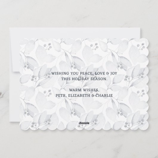 冬の葉の青い写真メリークリスマスカード シーズンカード (裏面)