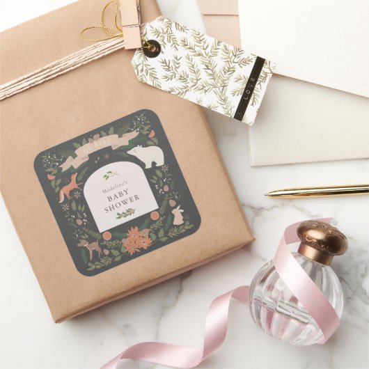 冬の葉ウッドランド動物海軍ベビーシャワー スクエアシール (ギフト)
