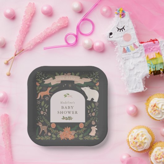 冬の葉ウッドランド動物海軍ベビーシャワー ペーパープレート (パーティー)