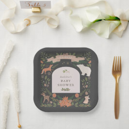 冬の葉ウッドランド動物海軍ベビーシャワー ペーパープレート