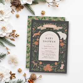 冬の葉ウッドランド動物海軍ベビーシャワー 招待状