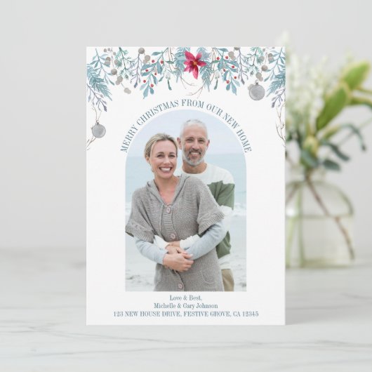 冬の葉エレガントアーチ写真クリスマス移動 案内状 (スタンド正面)