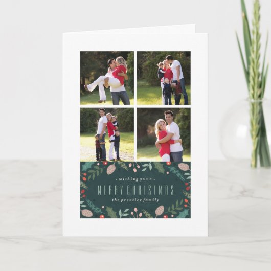 冬の葉クリスマスグリーティングカード – ティール（緑がかった色） シーズンカード (正面)