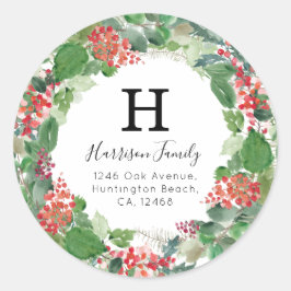 冬の葉クリスマス差出人住所モノグラム ラウンドシール