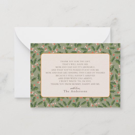 冬の葉クリーム赤ちゃんシャワーありがとう ノートカード (裏面)