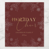 冬の葉フォイルフェイクホリデースクリプエレガントト ワインラベル (シングルラベル)