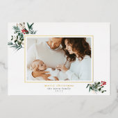 冬の葉フォイルフレームクリスマスフォトカード 箔シーズンカード (正面)