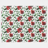 冬の葉ホリーベリーボタニカル フリースブランケット (正面(横))