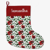 冬の葉ホリーベリーボタニカル ラージクリスマスストッキング (正面)