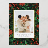 冬の葉ホリーベリー陽気なクリスマスフォト 箔シーズンカード (正面)