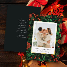 冬の葉ホリーベリー陽気なクリスマスフォト 箔シーズンカード