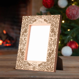 冬の葉ポインセチアとホリークリスマス レーザー彫刻フレーム