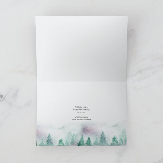 冬の葉ポインセチアの水彩の新年 シーズンカード (内部)