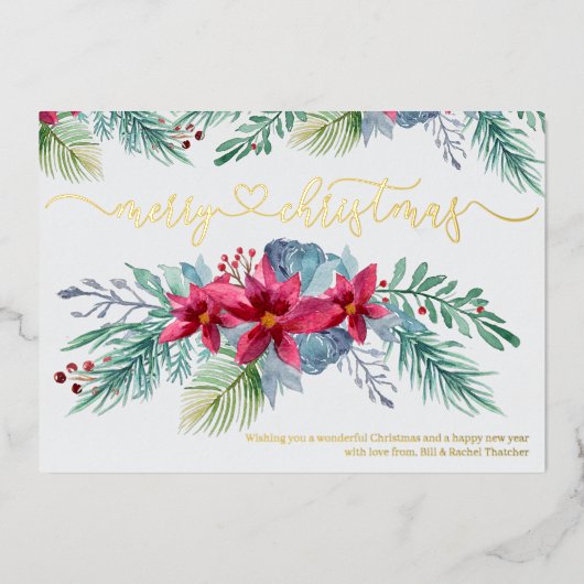 冬の葉ポインセチア水の色ガーランド金ゴールド 箔シーズンカード (正面)