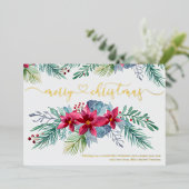 冬の葉ポインセチア水の色ガーランド金ゴールド 箔シーズンカード (立ち正面)