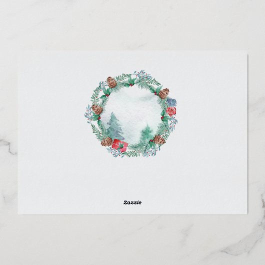 冬の葉ポインセチア水の色ガーランド金ゴールド 箔シーズンカード (裏面)