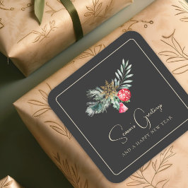 冬の葉ミニマリストメリークリスマスオーナメント スクエアシール