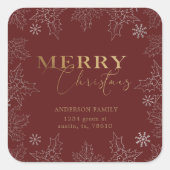 冬の葉メリークリスマス差出人住所 スクエアシール (正面)