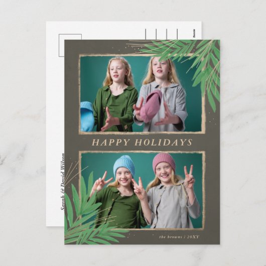 冬の葉植物性金ゴールド多重写真 シーズンポストカード (正面/裏面)