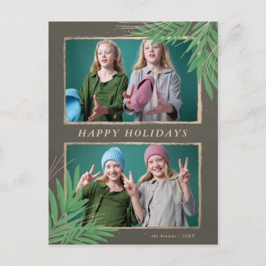 冬の葉植物性金ゴールド多重写真 シーズンポストカード (正面)