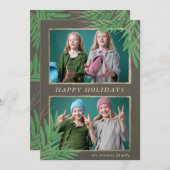 冬の葉植物性金ゴールド複数の写真の穴 シーズンカード (正面/裏面)