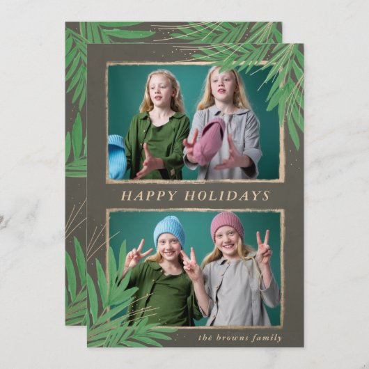 冬の葉植物性金ゴールド複数の写真の穴 シーズンカード (正面/裏面)