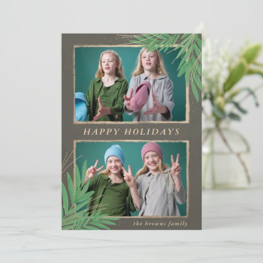 冬の葉植物性金ゴールド複数の写真の穴 シーズンカード (スタンド正面)