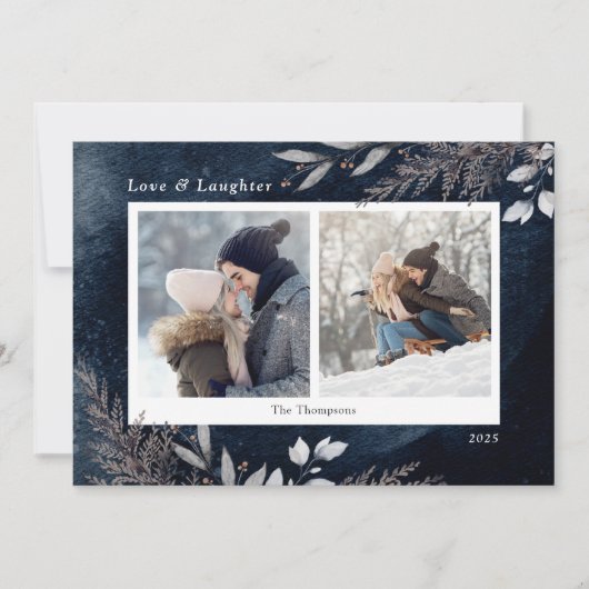 冬の葉海軍の水色2枚の写真 シーズンカード (正面)