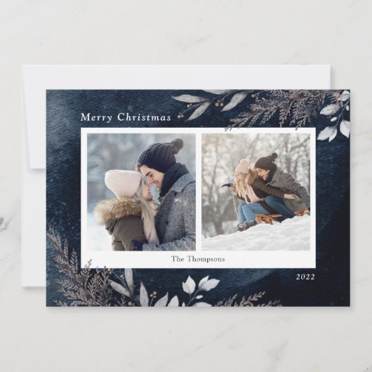 冬の葉海軍の水色2枚の写真 シーズンカード (正面)