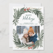 冬の葉緑の幸せな休日の写真 シーズンカード (正面)