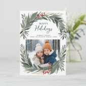 冬の葉緑の幸せな休日の写真 シーズンカード (スタンド正面)