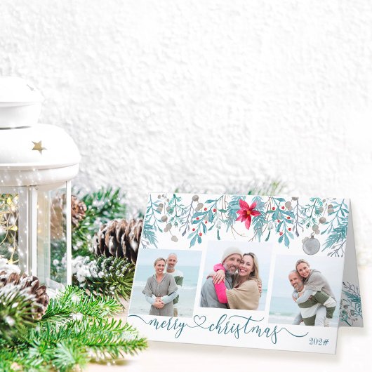 冬の葉3フォトスクリプトエレガントホリデーカード シーズンカード