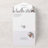 冬の葉 松ぼっくり 鳥 漿果 茎 | オールインワン招待状 (外側)