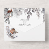 冬の葉 松ぼっくり 鳥 漿果 茎 | オールインワン招待状 (裏面)