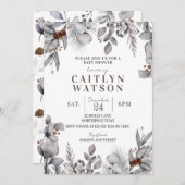 冬の葉、果実の赤ちゃんシャワー 招待状 (正面/裏面)