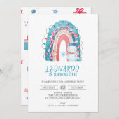 冬の虹のアーチ、クリスマス1st誕生日 招待状 (正面/裏面)