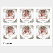 冬の街の居心地の良い水色の赤いクリスマスドア スクエアシール (シート)