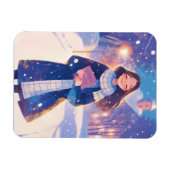 冬の街を歩く美しい少女 マグネット (横)