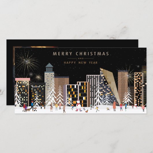 冬の街ワンダーランド写真とクリスマスシーン (正面/裏面)