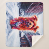 冬の街並みに愛らしい霜の降りた通り犬 シェルパブランケット (正面)