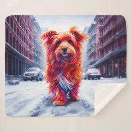 冬の街並みに愛らしい霜の降りた通り犬 シェルパブランケット