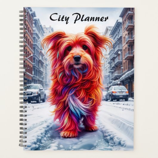 冬の街並みに愛らしい霜の降りた通り犬 プランナー手帳 (正面)