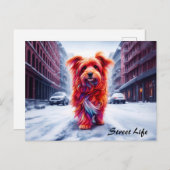 冬の街並みに愛らしい霜の降りた通り犬 ポストカード (正面/裏面)