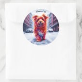 冬の街並みに愛らしい霜の降りた通り犬 ラウンドシール (バッグ)