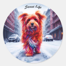 冬の街並みに愛らしい霜の降りた通り犬 ラウンドシール