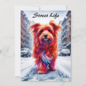 冬の街並みに愛らしい霜の降りた通り犬 招待状 (正面)