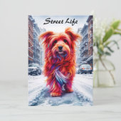 冬の街並みに愛らしい霜の降りた通り犬 招待状 (スタンド正面)